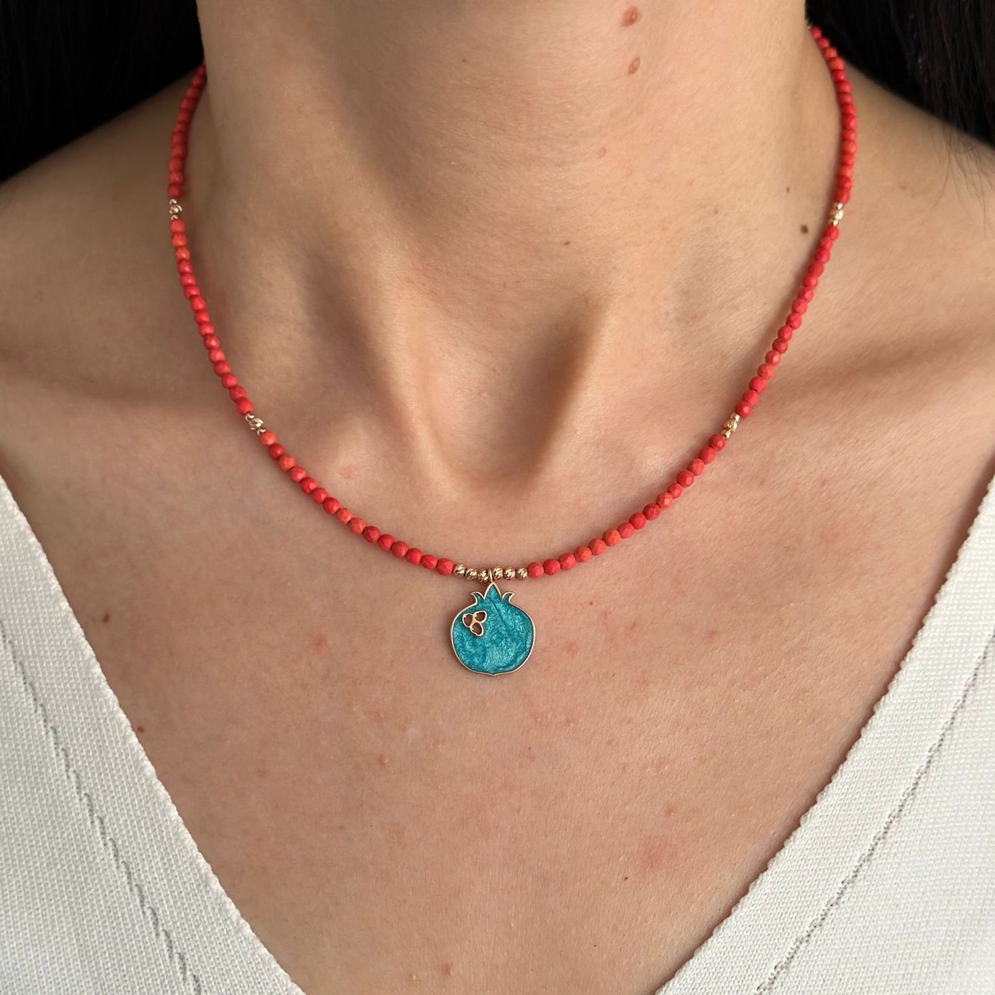 Nar Red Coral Gemstone Necklace and Earrings Set