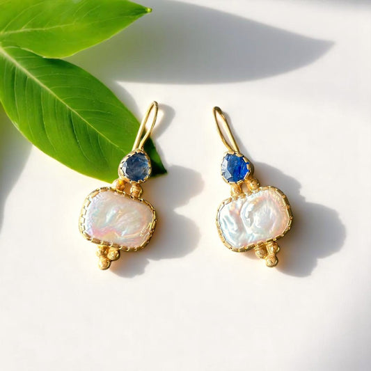 Pearl and Kyanite Earrings in 925 Silver
