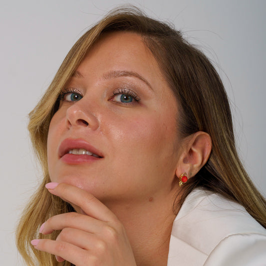 Merle Coral Gemstone and Silver Earrings - 14k Gold Plated