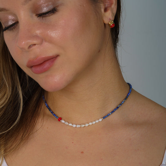 Lapis Lazuli Gemstone and Freshwater Pearls Necklace