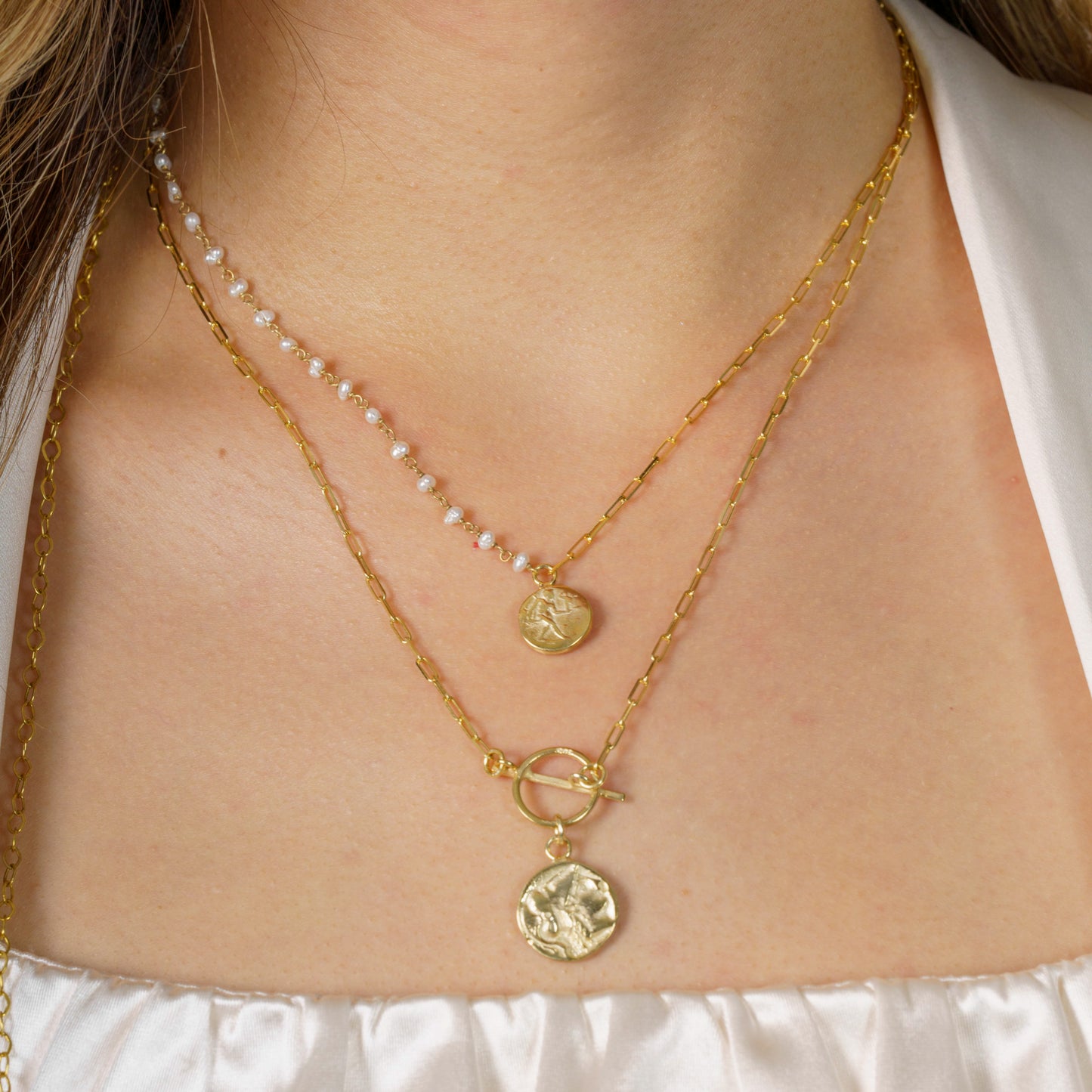 Paris Pearl Necklace 925 Sterling Silver 14K Gold Plated