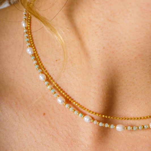 Freshwater Pearls and Amazonite Gemstone Necklace