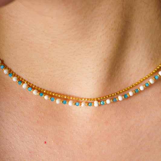 Freshwater Pearls and Apatite Gemstone Necklace