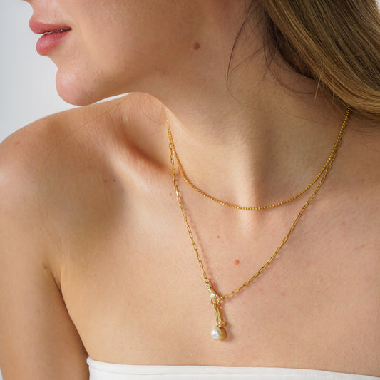 Holding Pearl Gold Plated 925 Sterling Silver Necklace