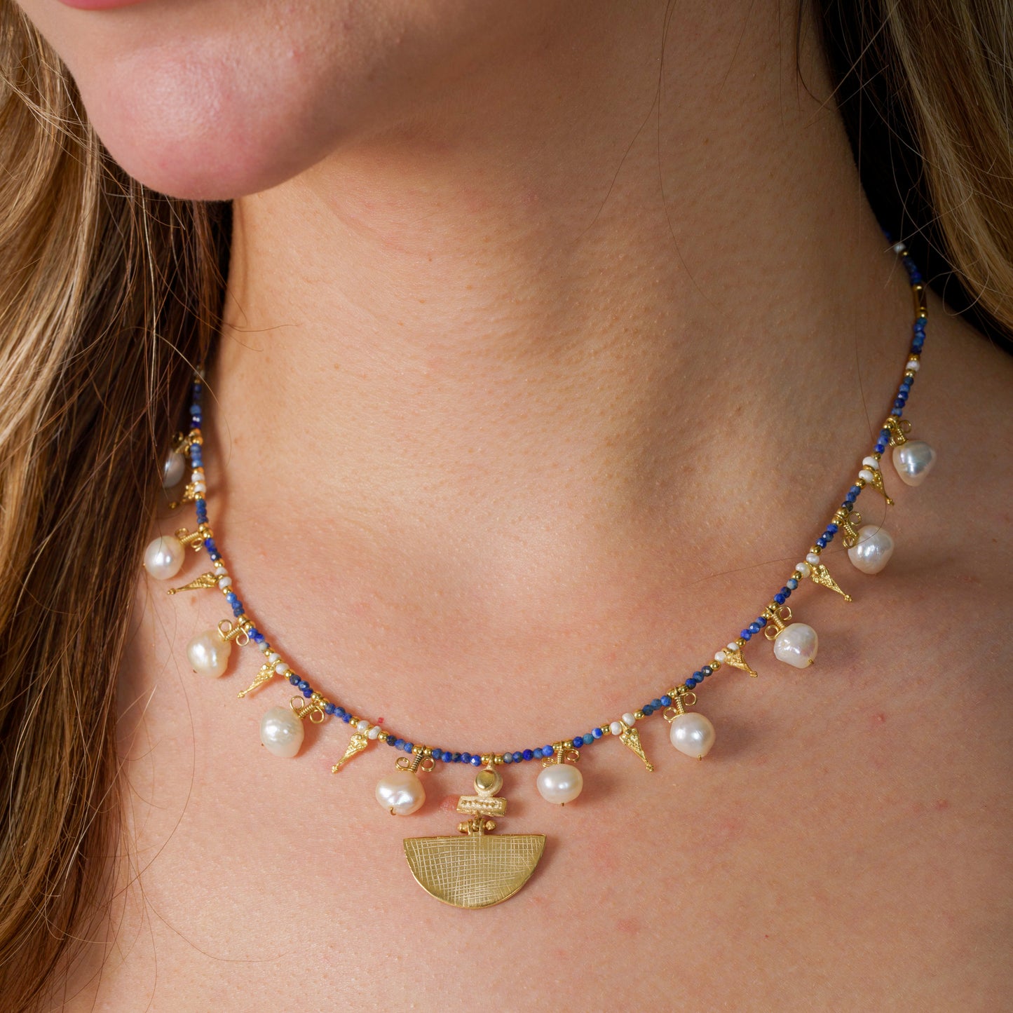 Selena Lapis Lazuli Necklace and Earrings Set - 14K Gold Plated