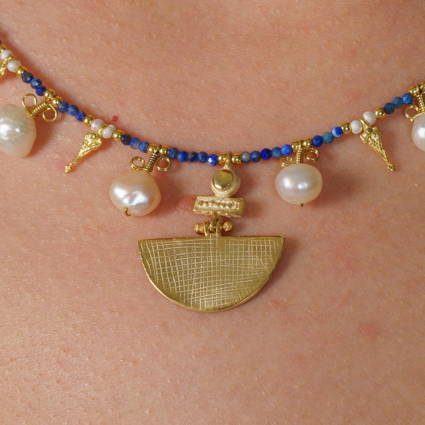 Selena Lapis Lazuli Necklace and Earrings Set - 14K Gold Plated