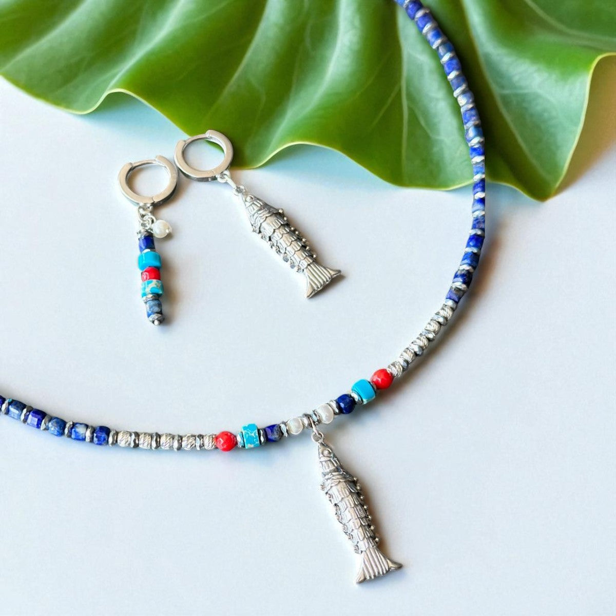 Mismatched Sardine and Gemstone Earrings