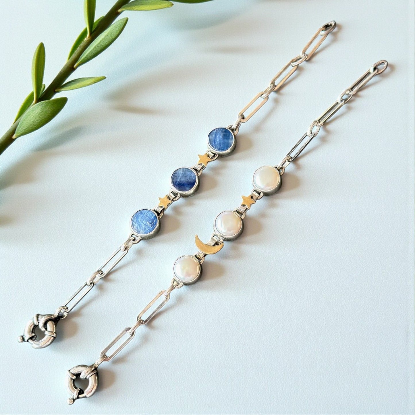 Kyanite Star Bracelet – Sterling Silver with Gold Details