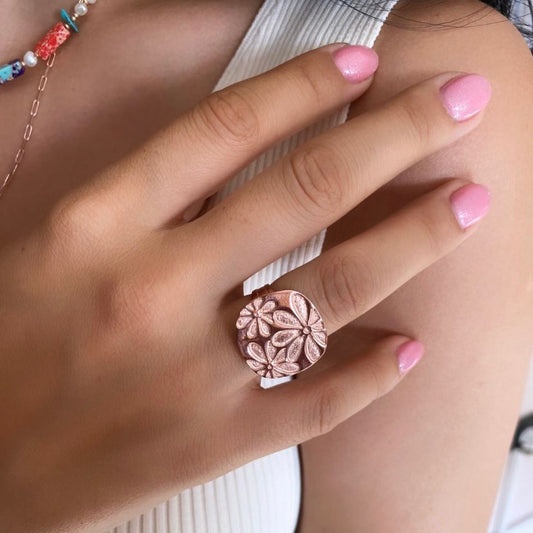 Flowers Sterling Silver Ring Rose Gold Plated