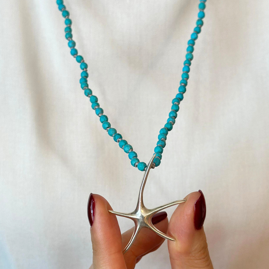 Turquoise Knot Necklace with Silver Starfish Pendant