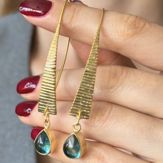 Gold Plated Silver Long Dangle Drop Earrings