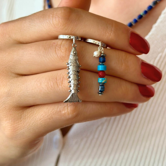 Mismatched Sardine and Gemstone Earrings