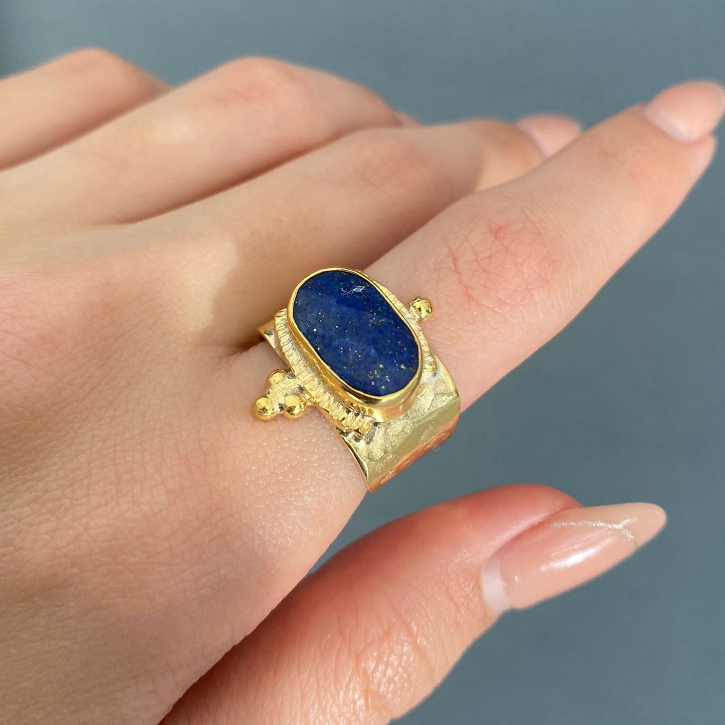 Lapis Lazuli Ring in Sterling Silver Gold Plated