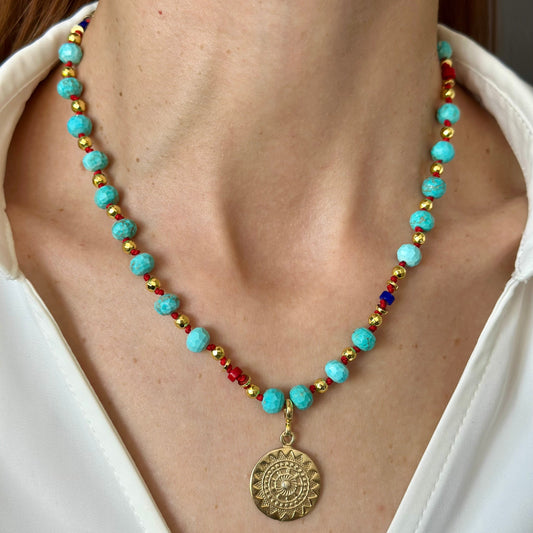 Turquoise Knotted Mandala Necklace