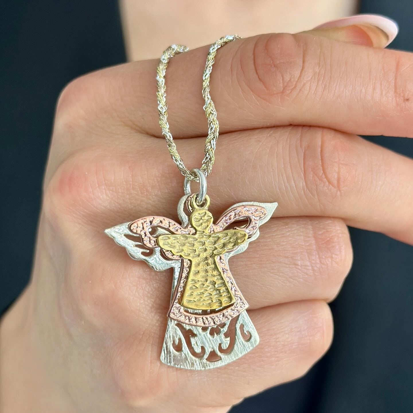 Three Angels Necklace Silver Gold Rose Gold
