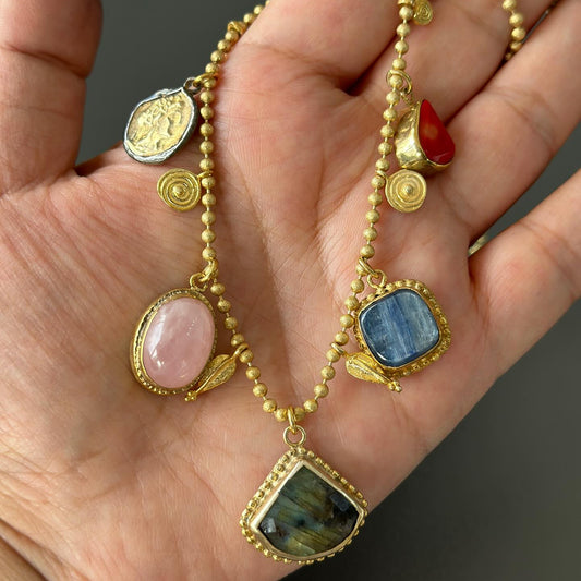 Gemstone Statement Necklace in Sterling Silver Gold Plated