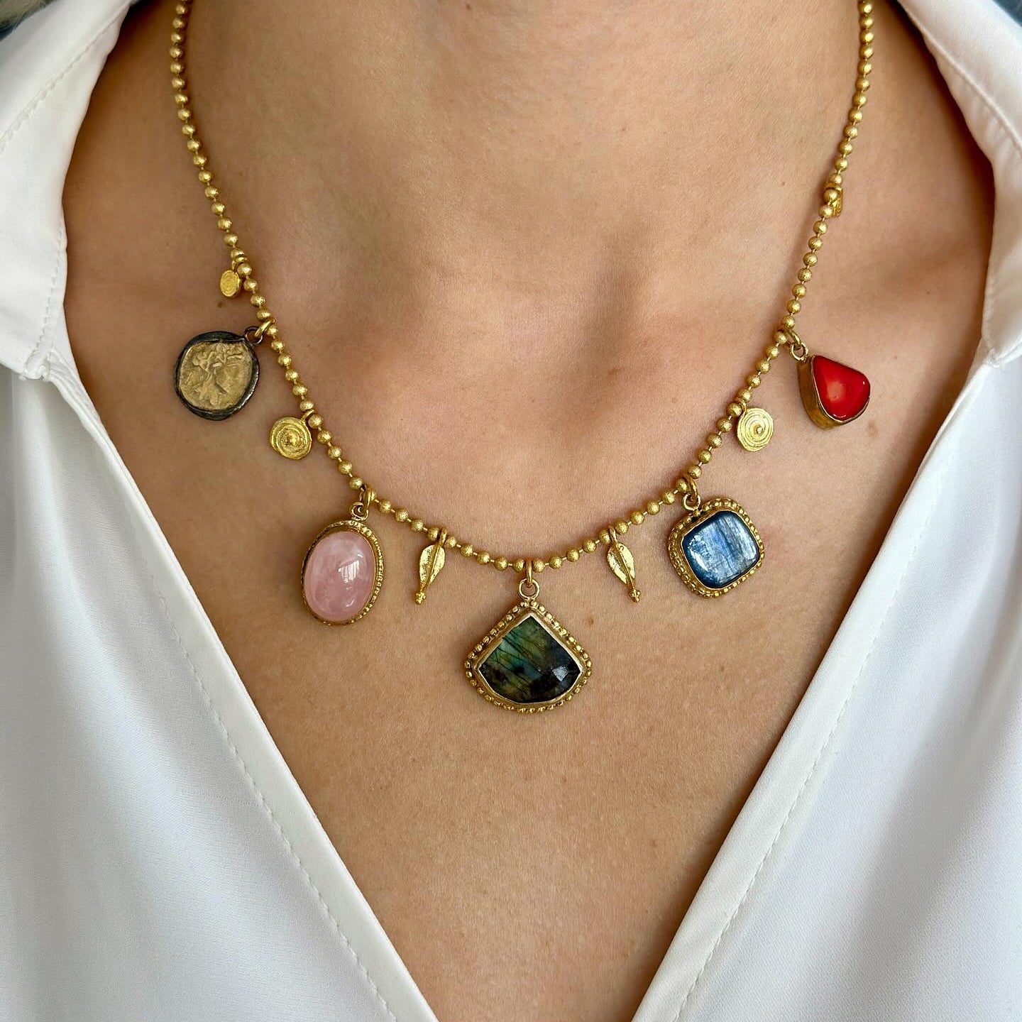 Gemstone Statement Necklace in Sterling Silver Gold Plated