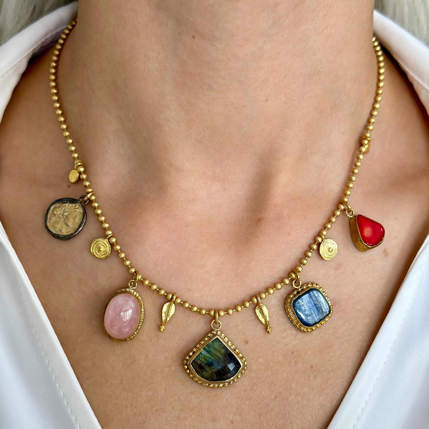 Gemstone Statement Necklace in Sterling Silver Gold Plated