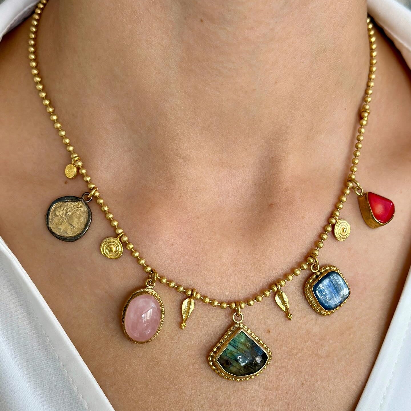 Gemstone Statement Necklace in Sterling Silver Gold Plated