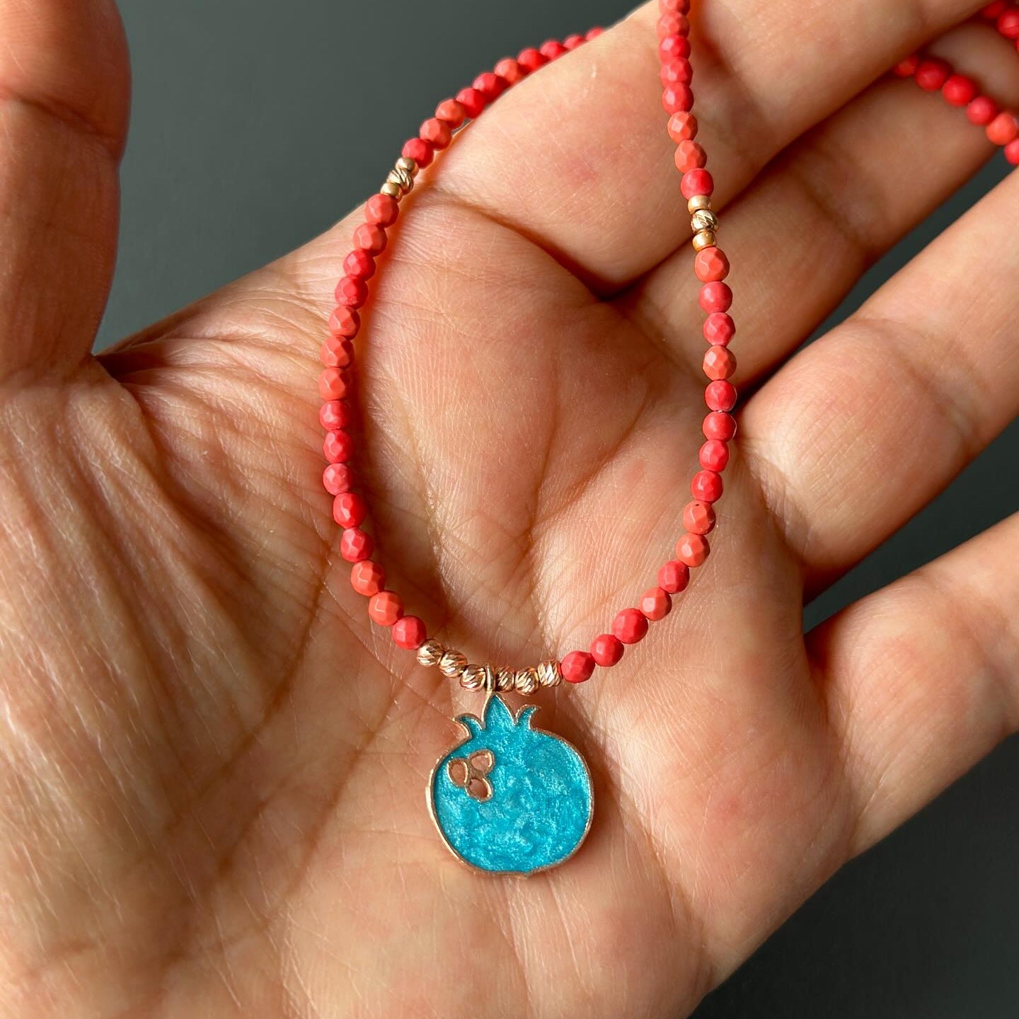 Nar Red Coral Gemstone Necklace and Earrings Set