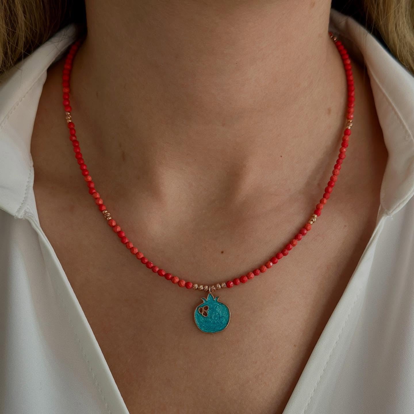 Nar Red Coral Gemstone Necklace and Earrings Set