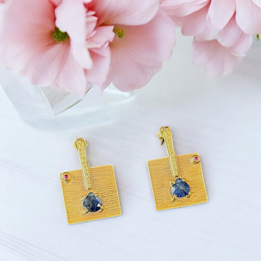 Square Earrings with Kyanit Gemstone