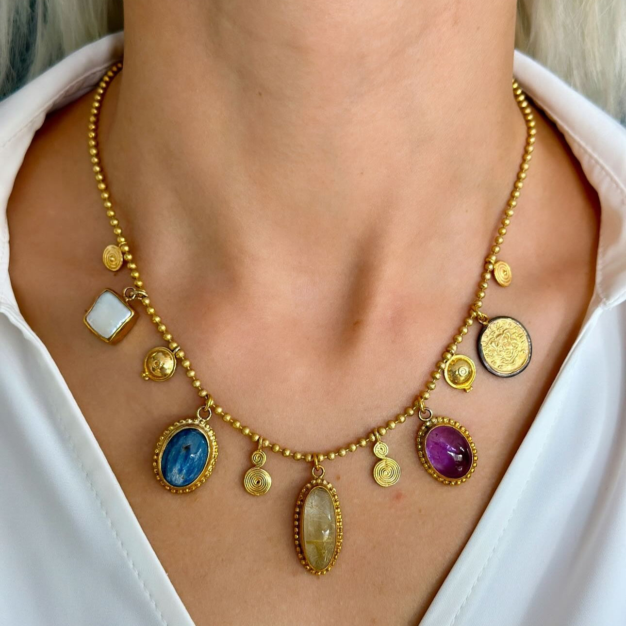 Gemstone Statement Necklace in Sterling Silver Gold Plated