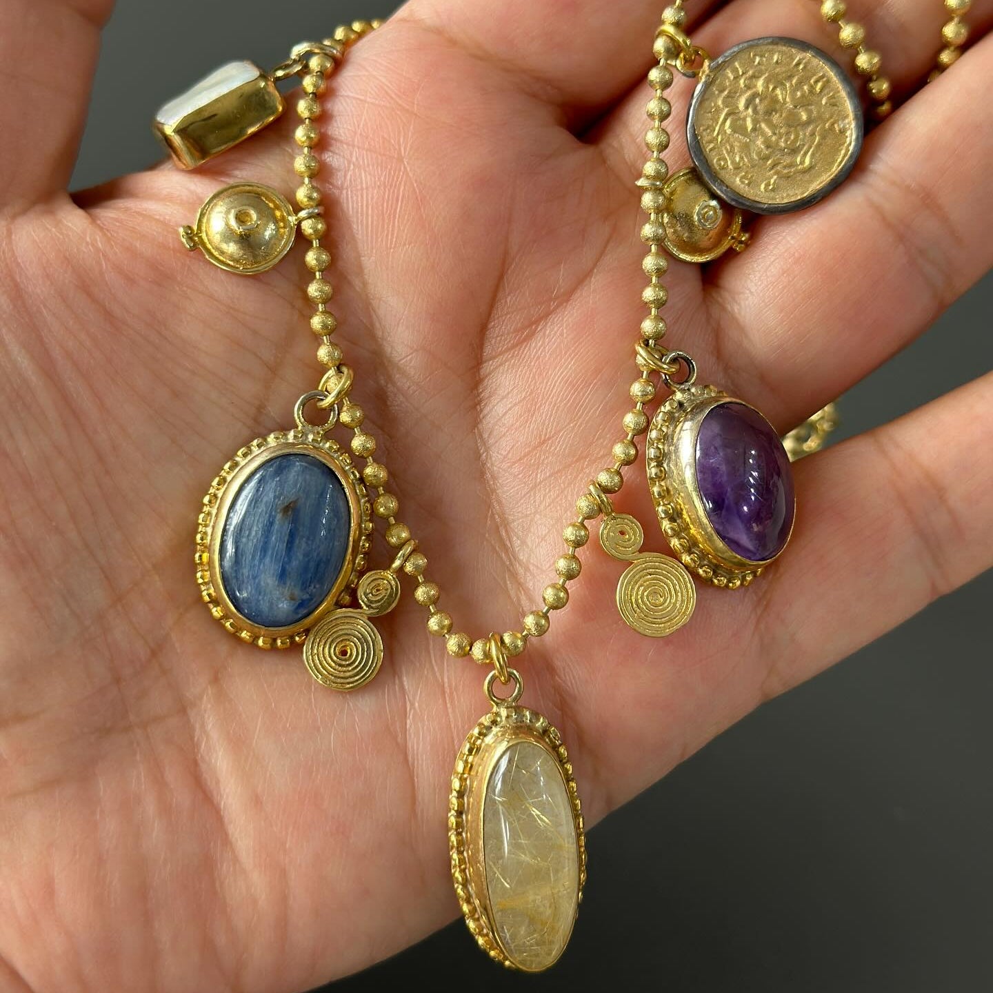 Gemstone Statement Necklace in Sterling Silver Gold Plated