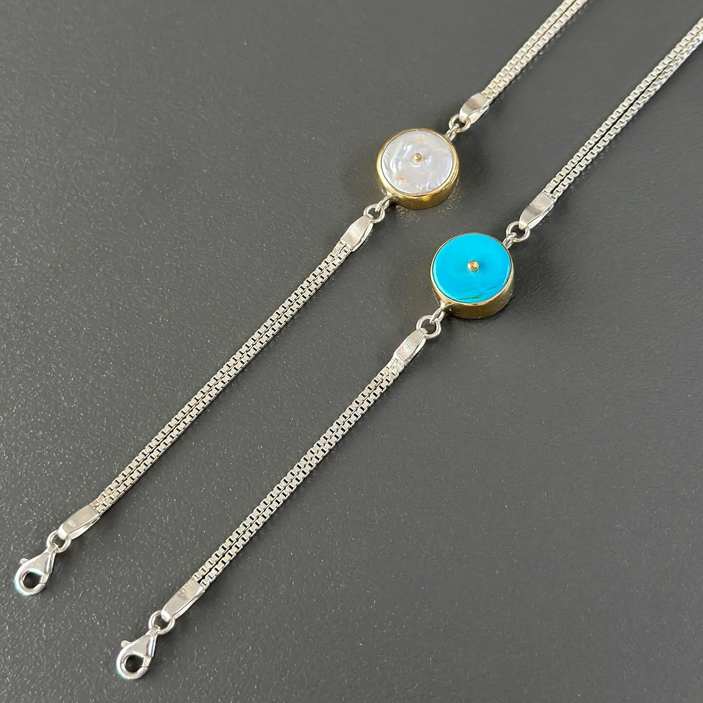 Mother of Pearl Bracelet – Sterling Silver with Gold Detail