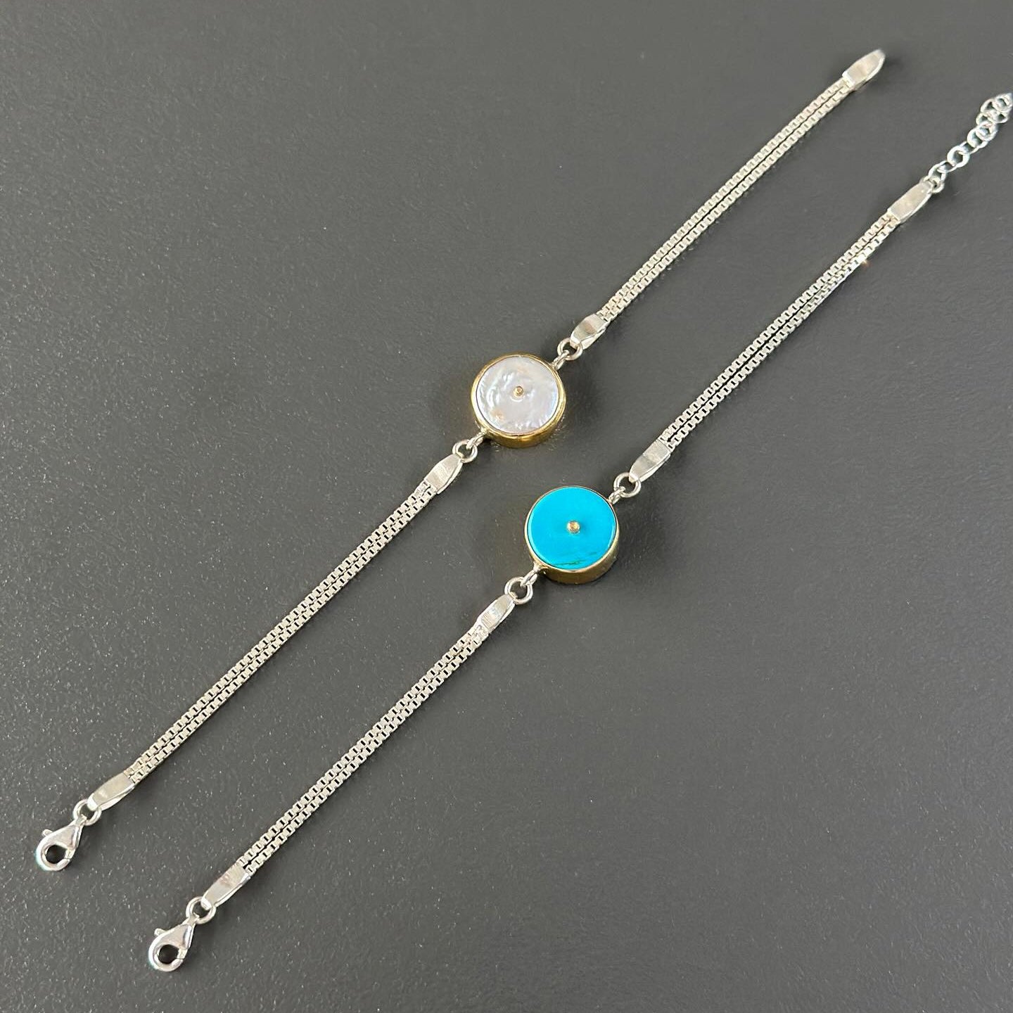 Mother of Pearl Bracelet – Sterling Silver with Gold Detail