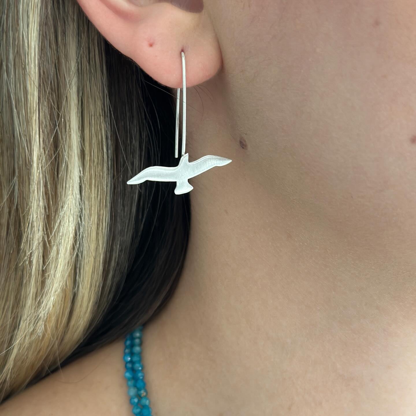 Silver Seagull Earrings and Necklace Set Apatite