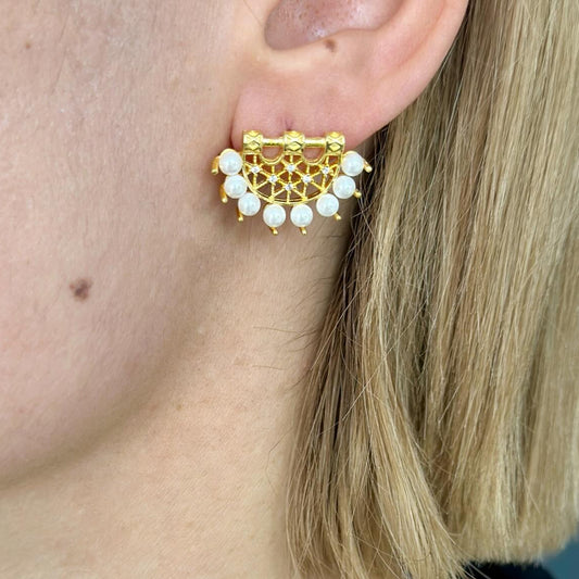Pearl Dangle Drop Earrings Gold Plated 925 Silver Earrings