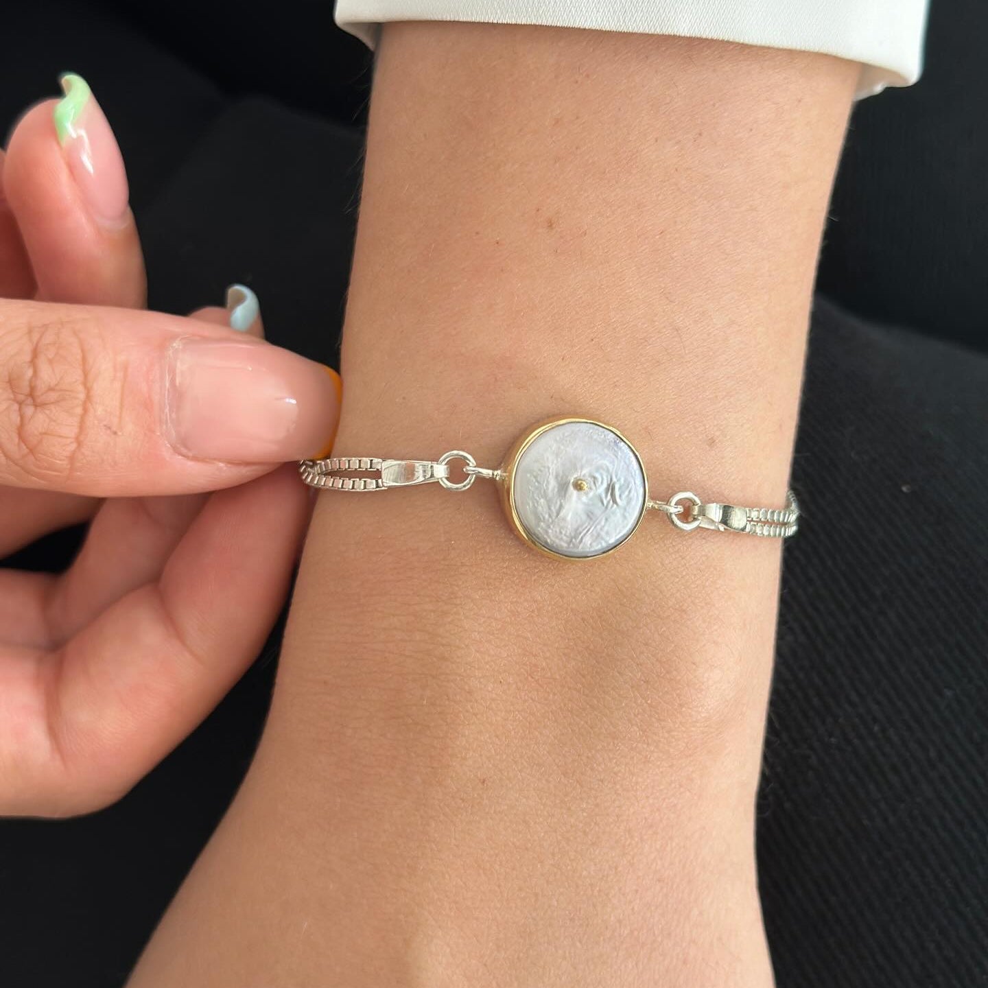 Mother of Pearl Bracelet – Sterling Silver with Gold Detail