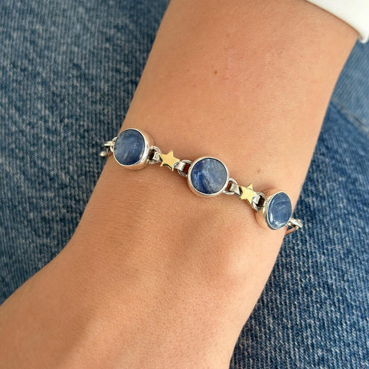 Kyanite Star Bracelet – Sterling Silver with Gold Details