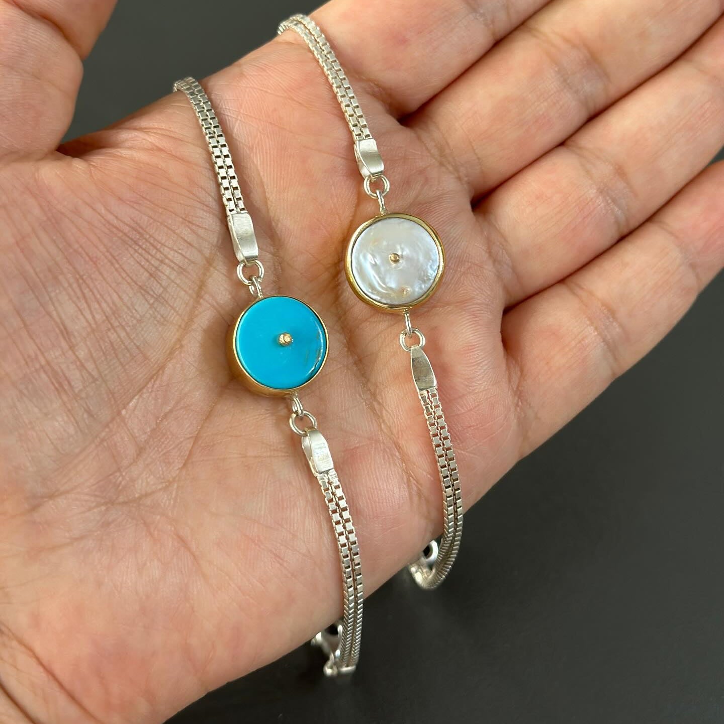 Mother of Pearl Bracelet – Sterling Silver with Gold Detail