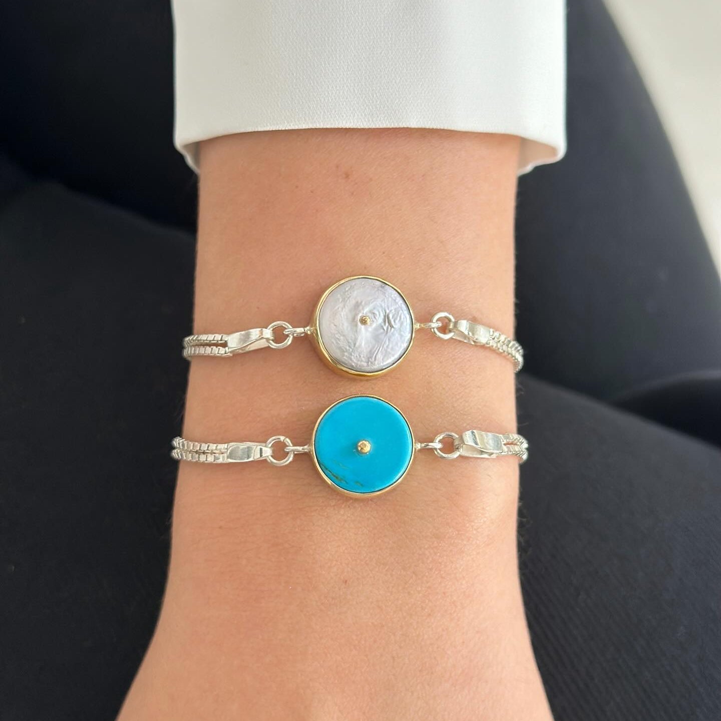 Mother of Pearl Bracelet – Sterling Silver with Gold Detail