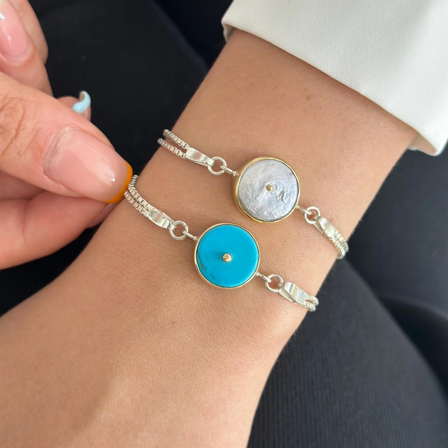 Mother of Pearl Bracelet – Sterling Silver with Gold Detail