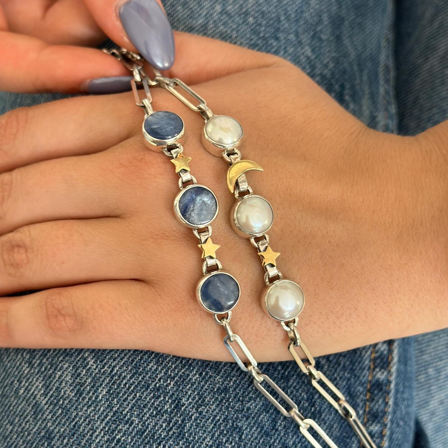 Kyanite Star Bracelet – Sterling Silver with Gold Details