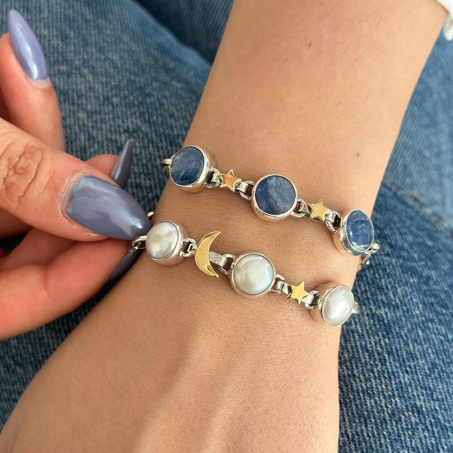 Kyanite Star Bracelet – Sterling Silver with Gold Details