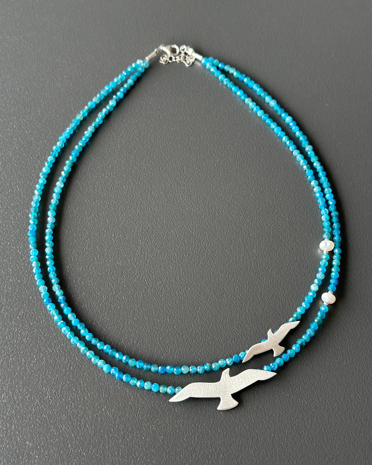 Silver Seagull Earrings and Necklace Set Apatite