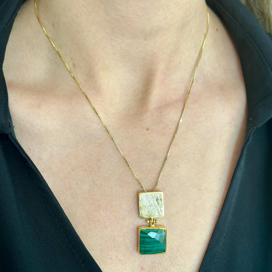 Malachite Square Pendant Necklace