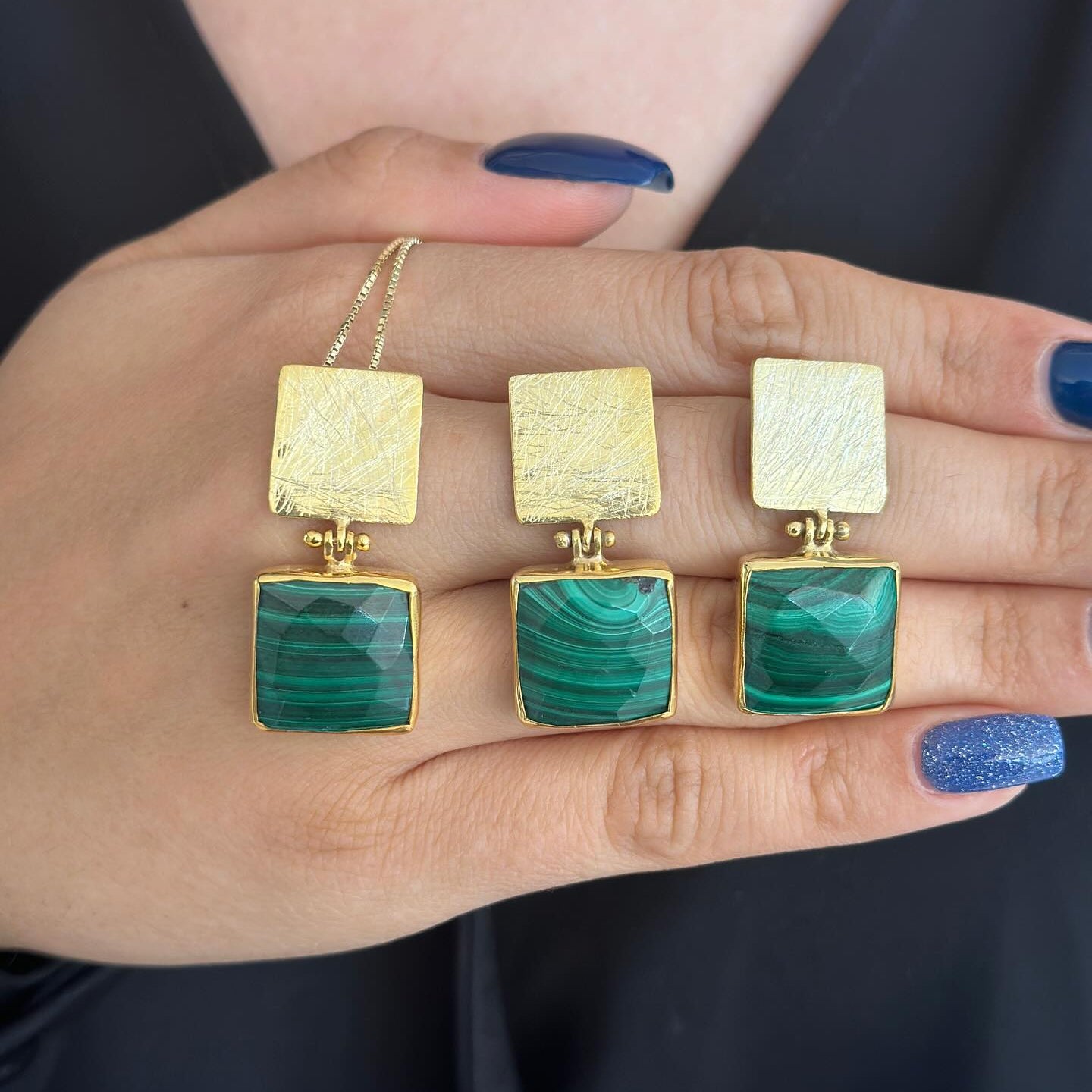 Malachite Square Pendant Necklace