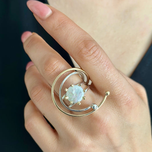 Two Tones Silver Ring with Baroque Pearl