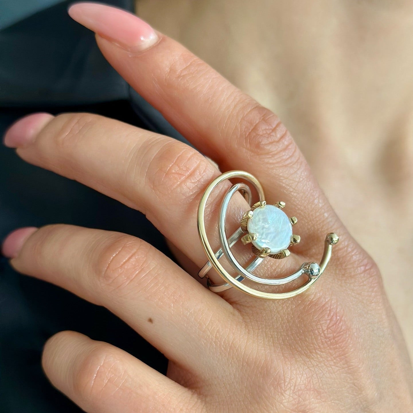 Two Tones Silver Ring with Baroque Pearl