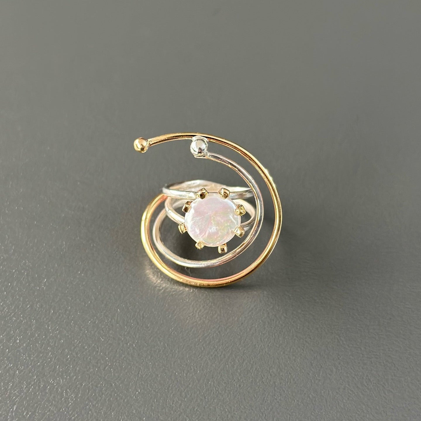 Two Tones Silver Ring with Baroque Pearl