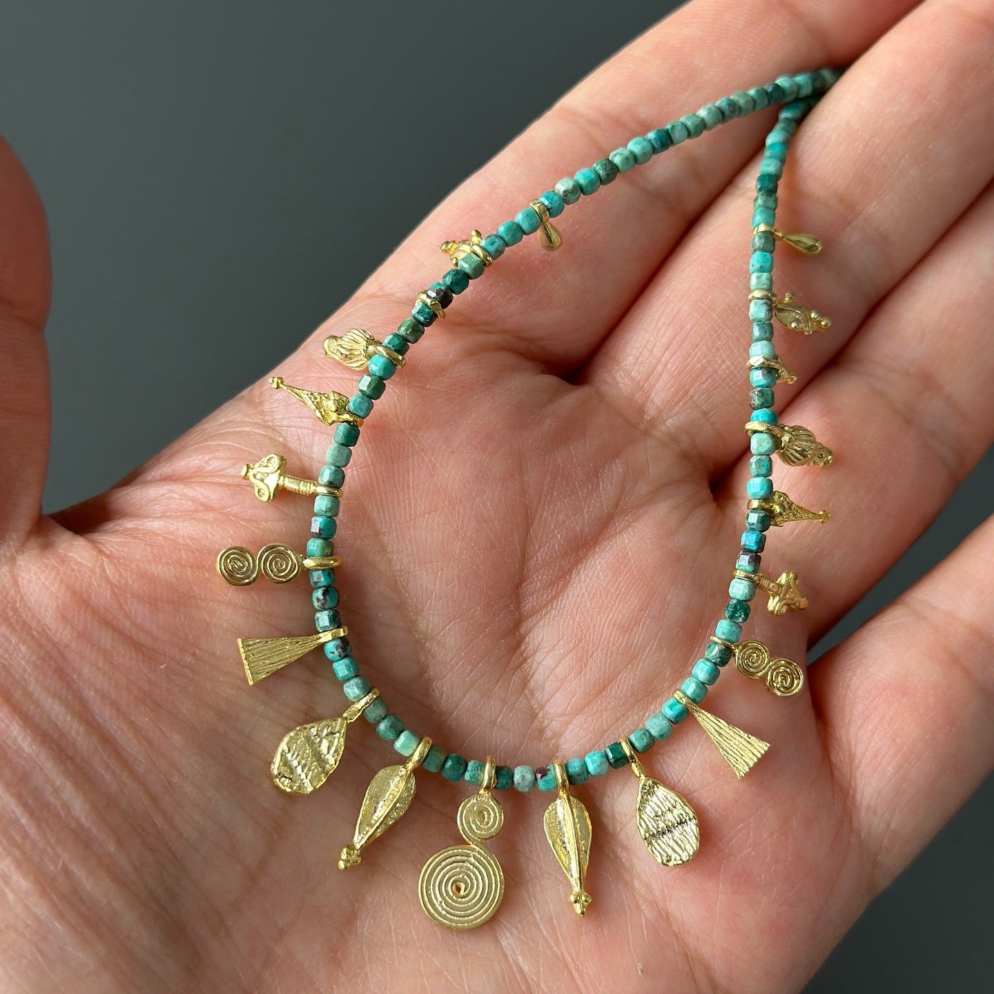 Turquoise Charm Necklace – Gold Plated Ancient Symbols