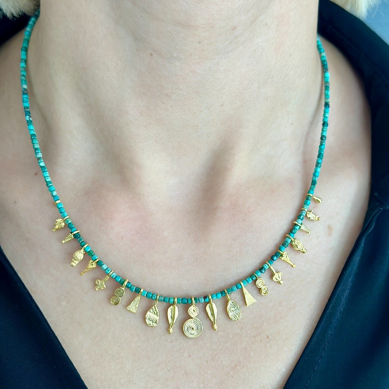 Turquoise Charm Necklace – Gold Plated Ancient Symbols