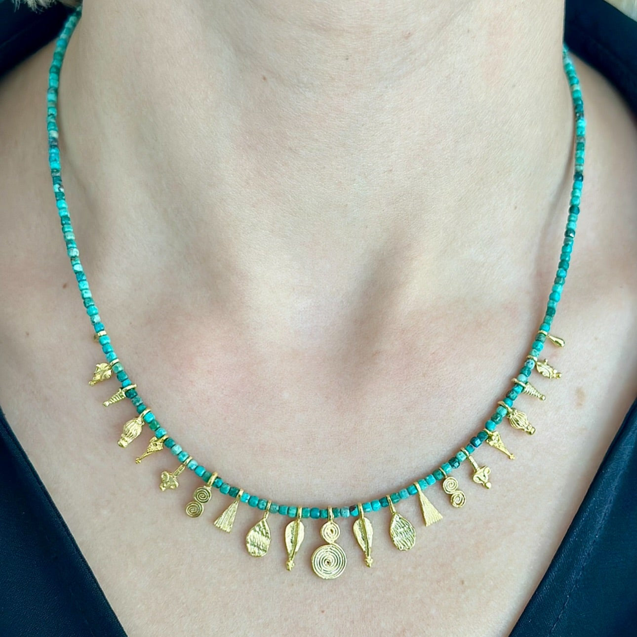Turquoise Charm Necklace – Gold Plated Ancient Symbols