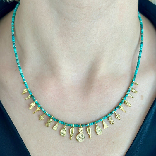Turquoise Charm Necklace – Gold Plated Ancient Symbols