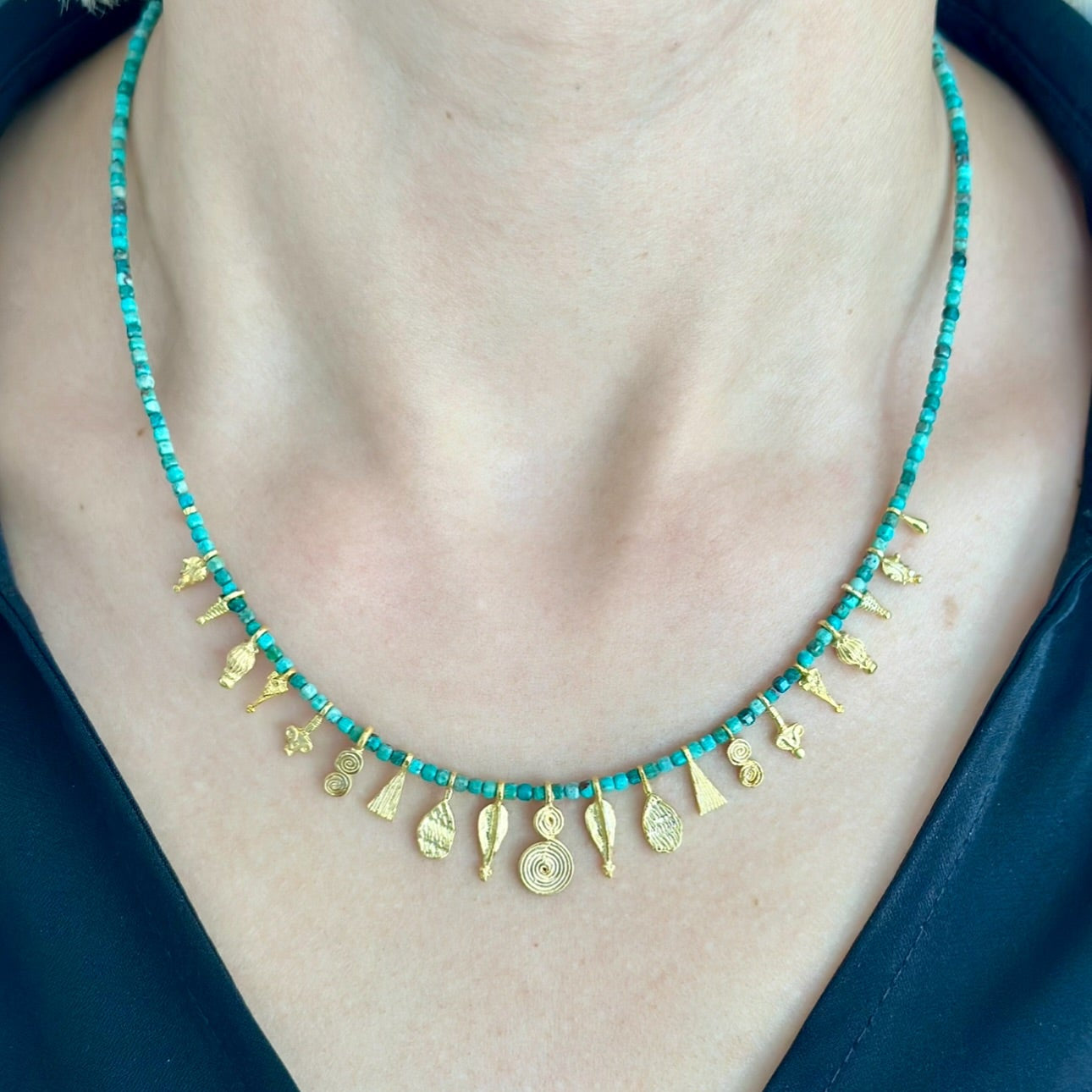 Turquoise Charm Necklace – Gold Plated Ancient Symbols